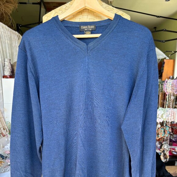 Harry Rosen V neck merino wool made in Italy sweater Size L Dark Blue Sweater - Picture 1 of 10